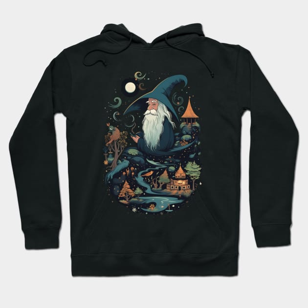 Whimsical Wizard at Night - Fantasy Hoodie by Fenay-Designs